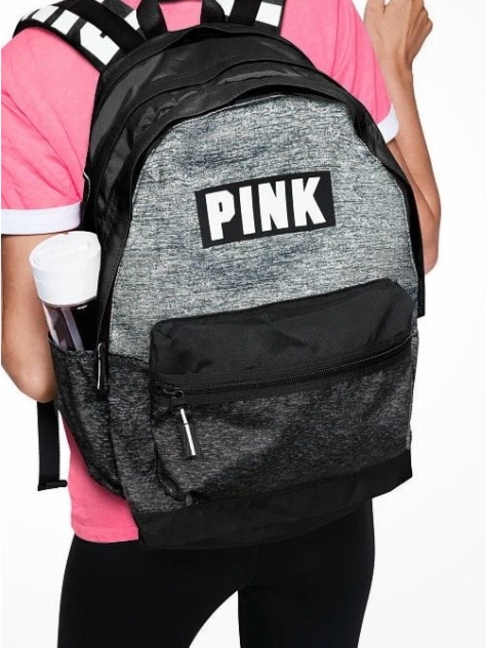 PINK Victoria's Secret Heather Gray & Black Kids Backpack with Logo